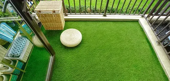 balcony with vibrant artificial grass